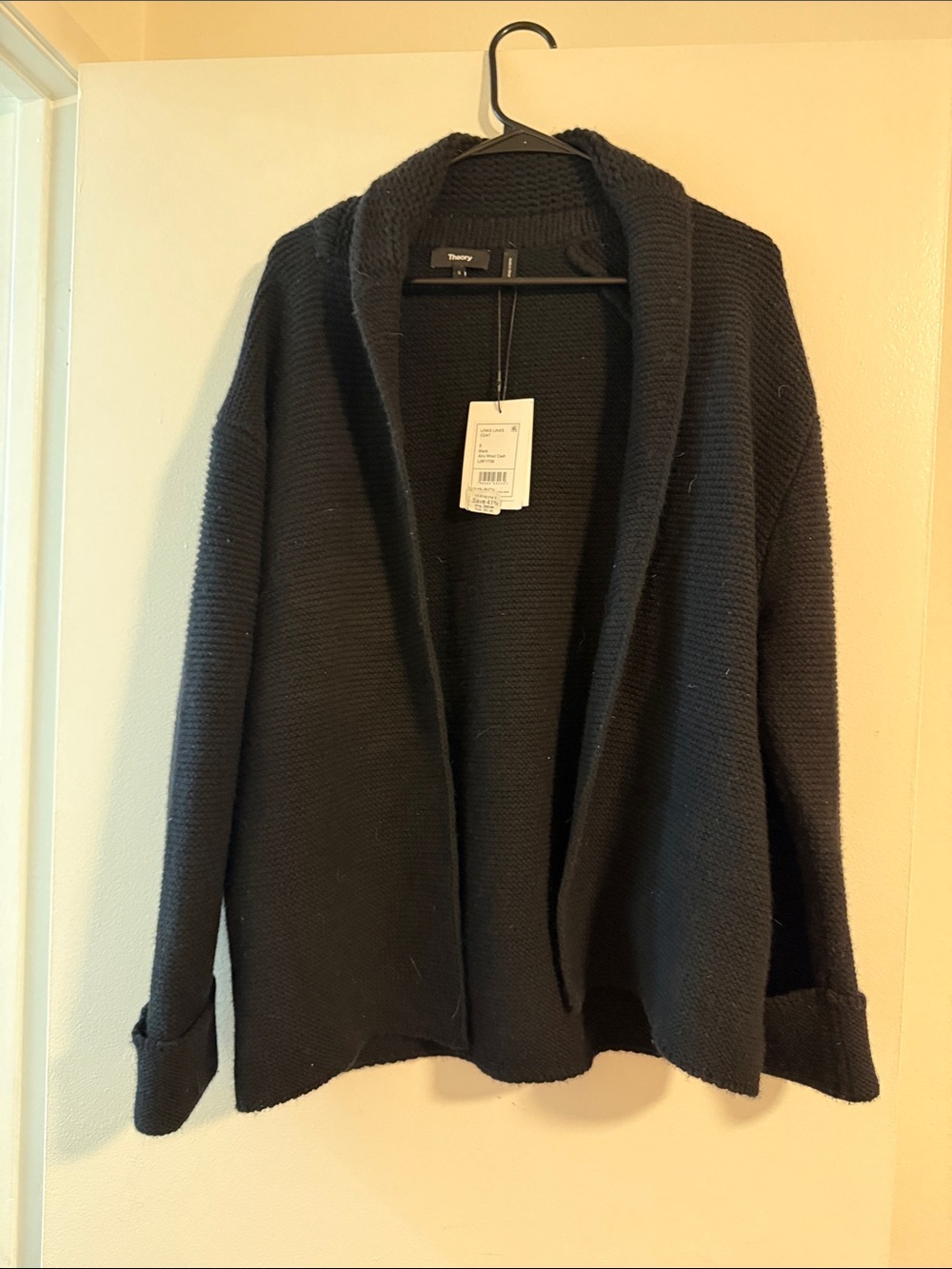 Theory Black Open-Front Shawl Collar Cardigan
